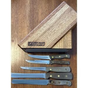 Chicago Cutlery Wooden Knife Block with 5 Wooden Handle Knives